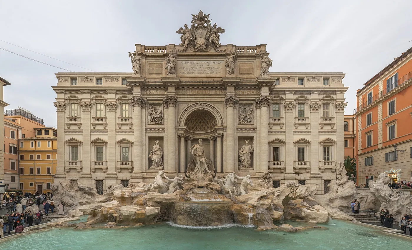 Trevi Fountain and surrounding architecture in Rome