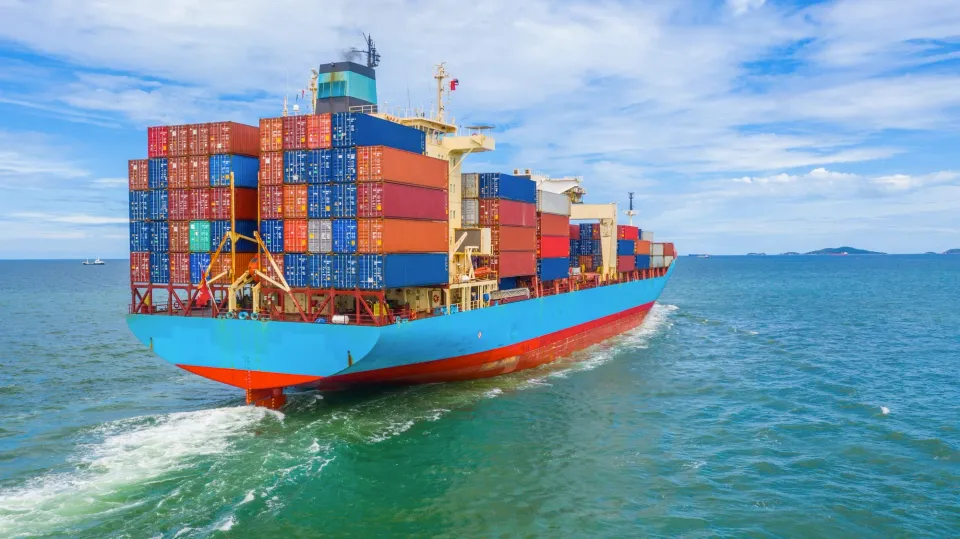 A container ship carrying freight overseas